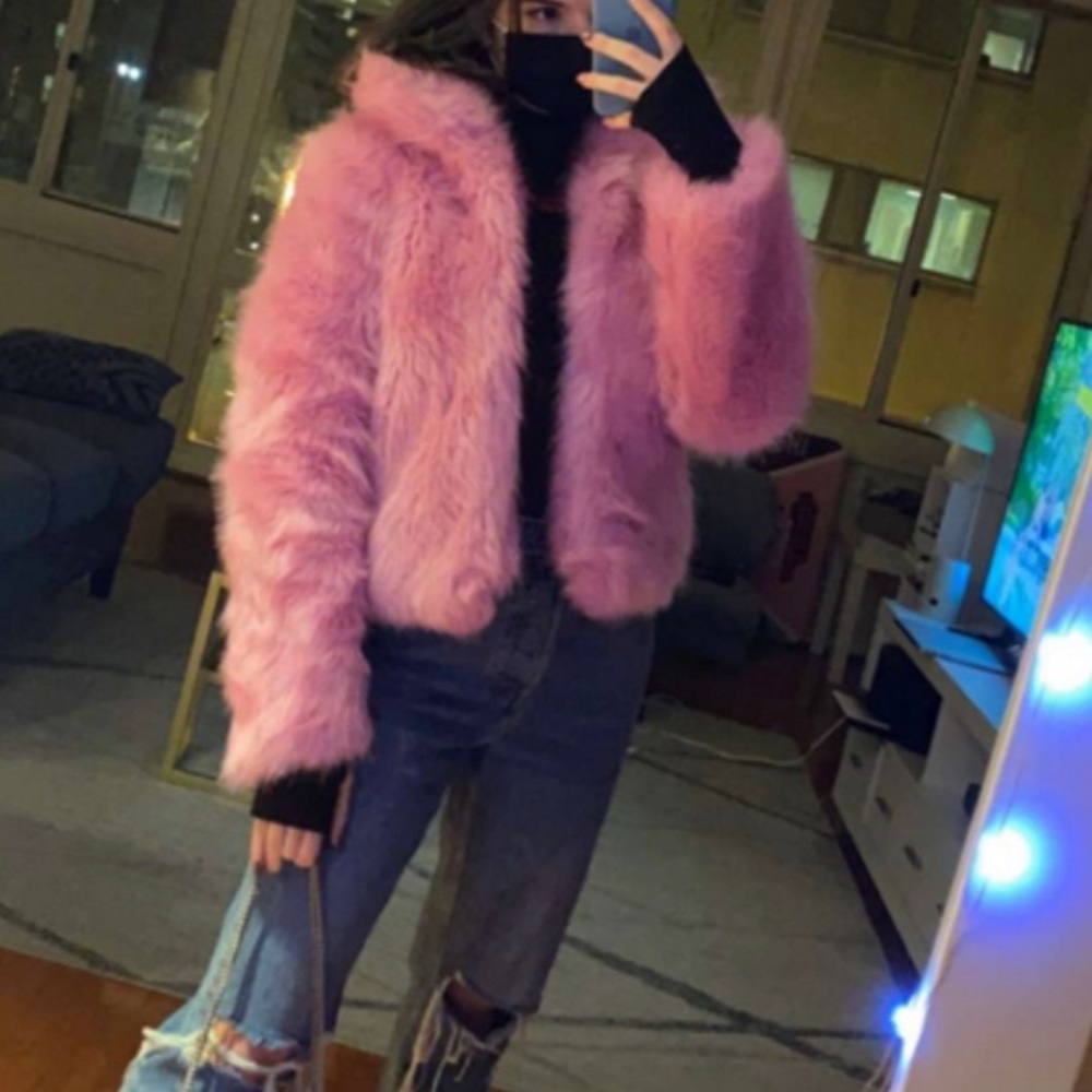 Glamorous Pink Faux Fur Jacket size M - Picture 12 of 12